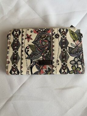 Sakroots Cream Canvas Wristlet with Multicolor Floral Print